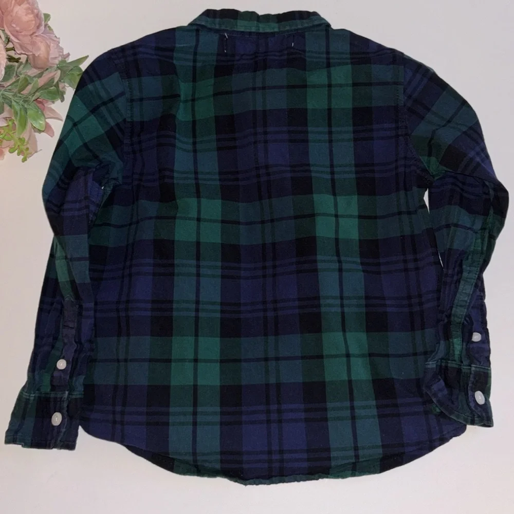 Green Plaid Poplin Shirt For Boys XS BLUE GREEN PLAID Christmas Shirt
